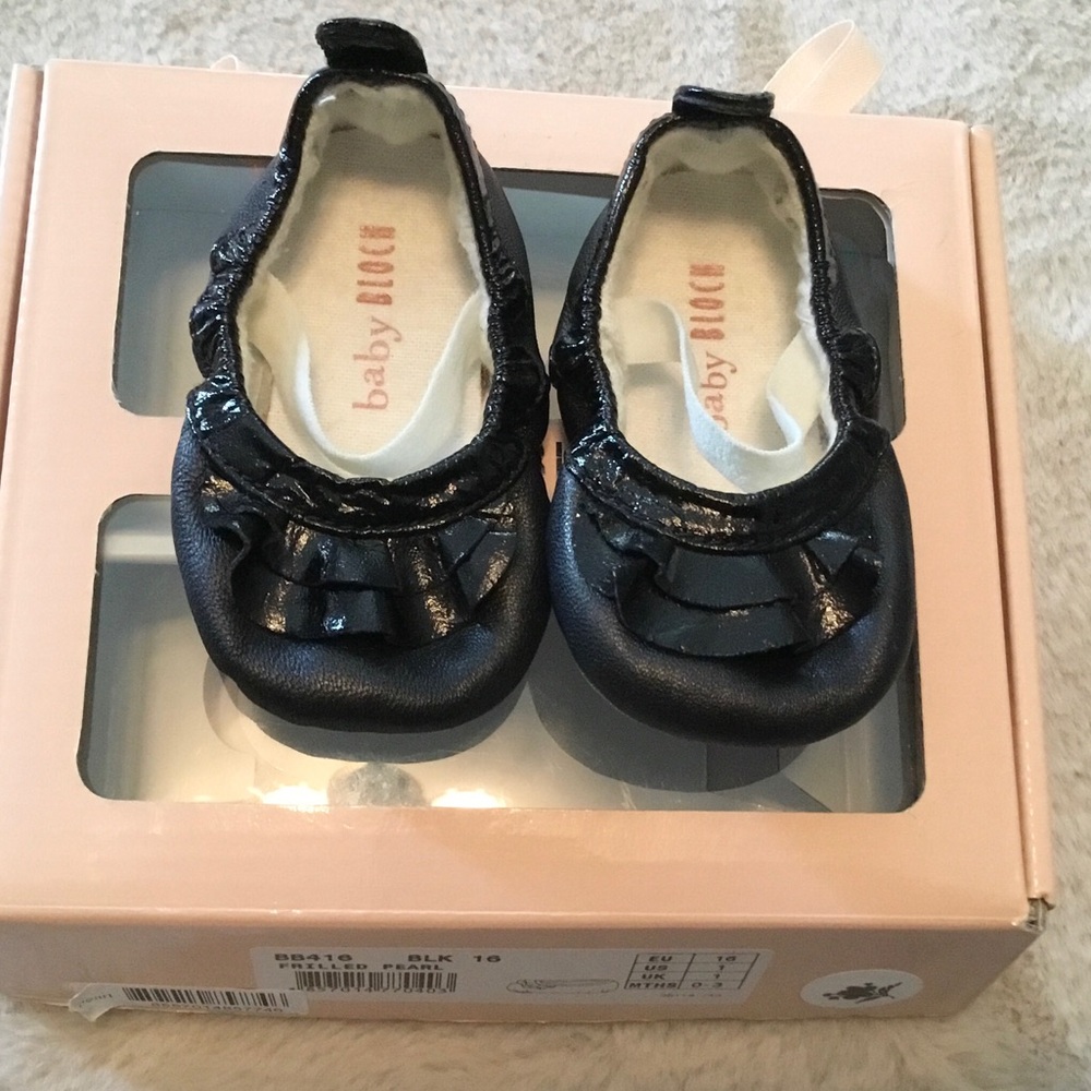 Baby Bloch Frilled Pearl Baby Girl Black Ballet Shoes - Size 1